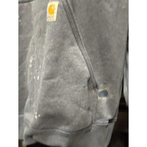 Men Carhartt Blue Hoodie Sweatshirt Size Large Distressed By Work Logo Down Arm - Picture 3 of 11
